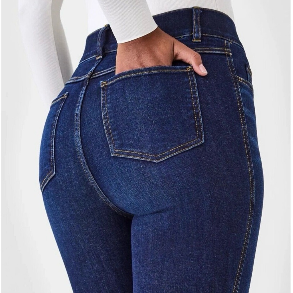 High-Rise Dark Blue Flare Jeans - Women's - Picture 2 of 7